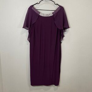 Marina midi dress purple embellished neckline cape